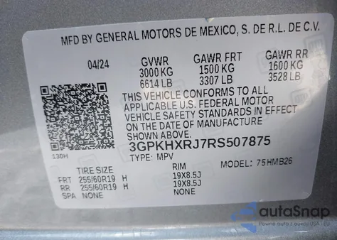 2024 Honda Prologue Touring из США, поврежденный, VIN 3GPKHXRJ7RS507875